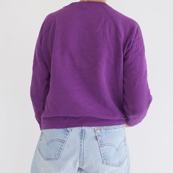VTG Hanes Purple Cotton Blend Patchwork Quilt Graphic Mosaic Sweatshirt M - Picture 2 of 9